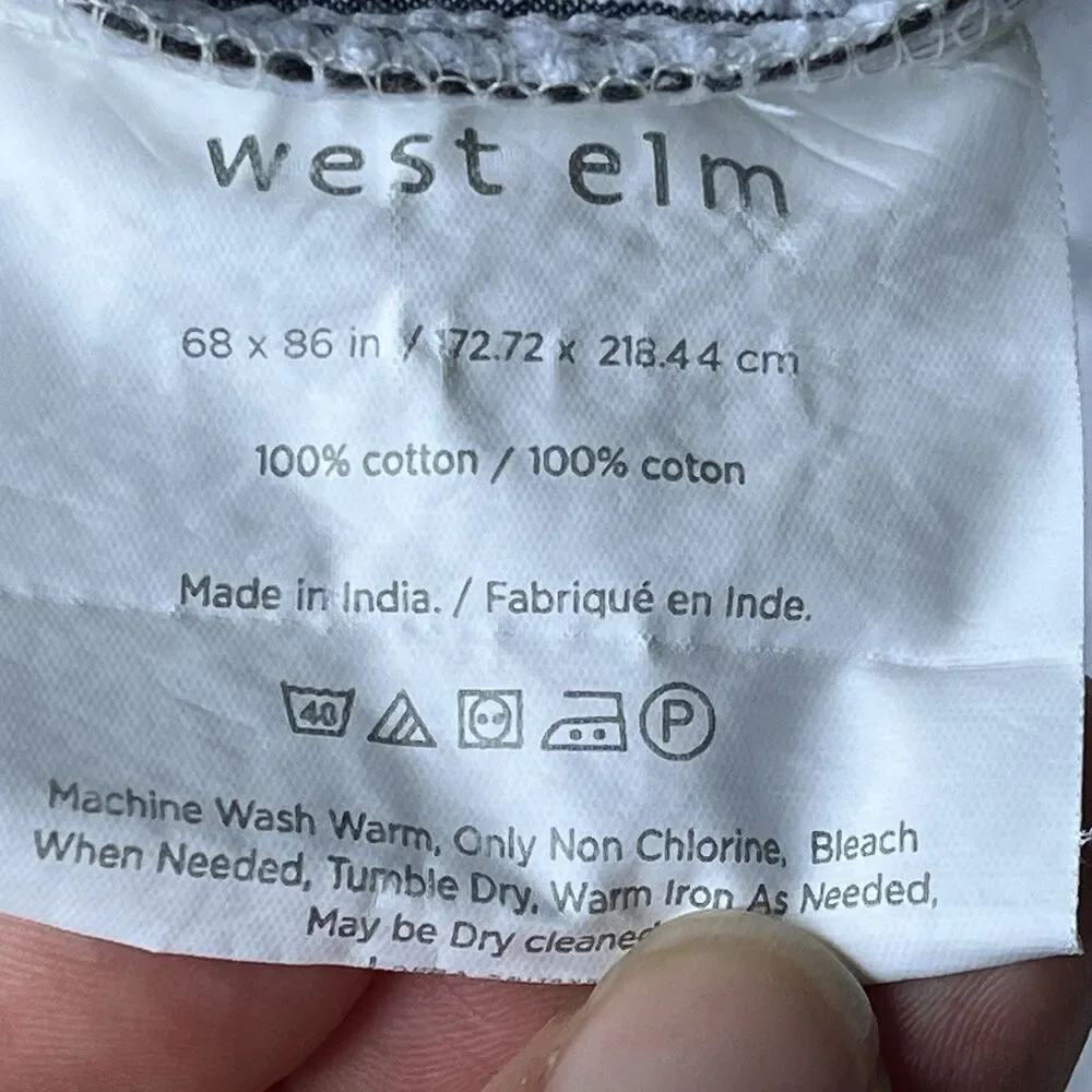 West Elm Twin Duvet Cover Coastal Seersucker Stripes 100% Cotton Button Closure